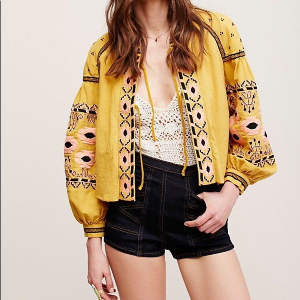Free People Embroidered Swingy Jacket